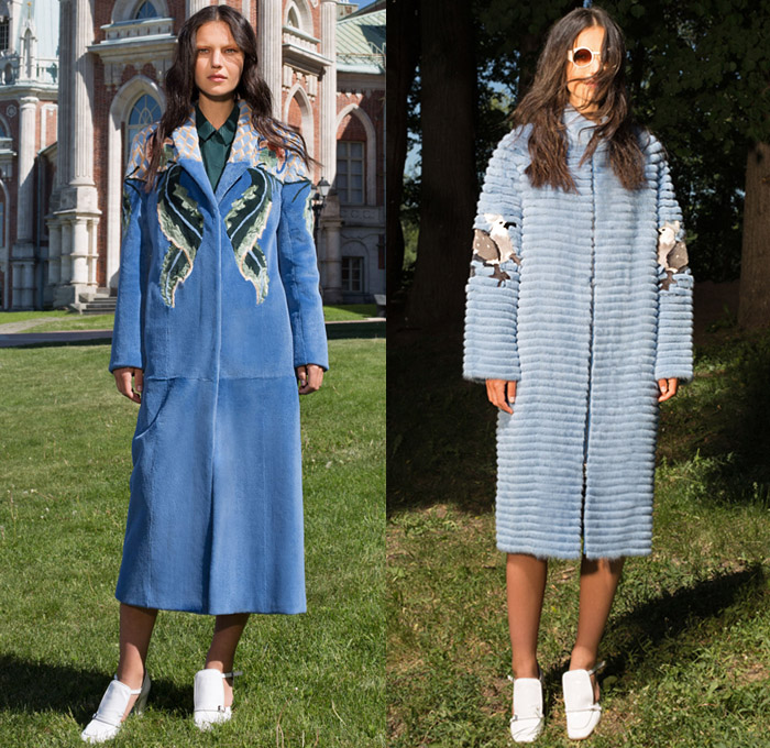 Alena Akhmadullina 2019 Resort Cruise Pre-Spring Womens Lookbook Presentation - Fairy Tale Lady Godiva Denim Jeans Studs Pointed Angular Collar Lattice Onesie Jumpsuit Coveralls Jacket Robe Fur Coat Quilted Sweater Strapless Peasant Prairie Dress Shirtdress Trompe L'oeil Embroidery Bedazzled Sequins Spangles Paillettes Flowers Floral Lion Unicorn Folklore Accordion Pleats Sheer Chiffon Tulle Lace Velvet Satin Scarf Sunglasses Crown Tote Bag