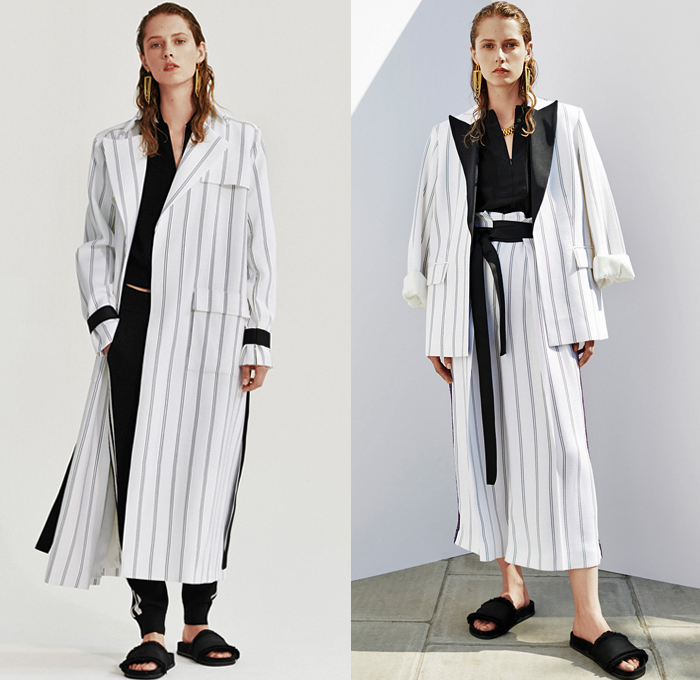 Amanda Wakeley 2019 Resort Cruise Pre-Spring Womens Lookbook Presentation - Pinstripe Wheat Fauna Leaves Botanical Embroidery Houndstooth Pied De Poule Metallic Sheer Chiffon Tulle Lace Outerwear Coat Pantsuit Blouse Shirt Kimono Wrap Knit Sweater Bell Sleeves Wide Leg Palazzo Pants Onesie Jumpsuit Coveralls Tie Up Waist Column Gown Maxi Dress Pencil Skirt Halterneck Slippers Furry Sandals Handbag Snakeskin Fringes Chain Cuffs Necklace Bracelet Rope Aviator Sunglasses