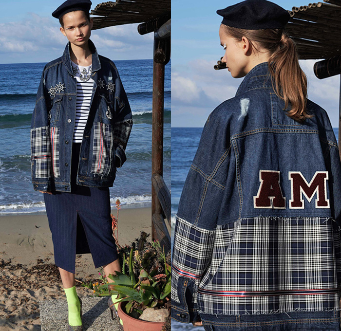 Antonio Marras 2019 Resort Cruise Pre-Spring Womens Lookbook Presentation - Cho-Cho-San Madame Butterfly Sailor Moon Dog Patchwork Nautical Plaid Tartan Check Hybrid Combo Bedazzled Jewels Brocade Flowers Floral Embroidery Pleats Dots Stripes Lace Bow Ruffles Denim Jeans Logo Coat Rainwear Fatigues Knit Sweater Sweatshirt Leg O'Mutton Sleeves Shirtdress Pencil Skirt Cross Wrap Dress Scarf French Beret Socks Heels Sandals Brooch Crossbody Handbag Straw Hat Sunglasses