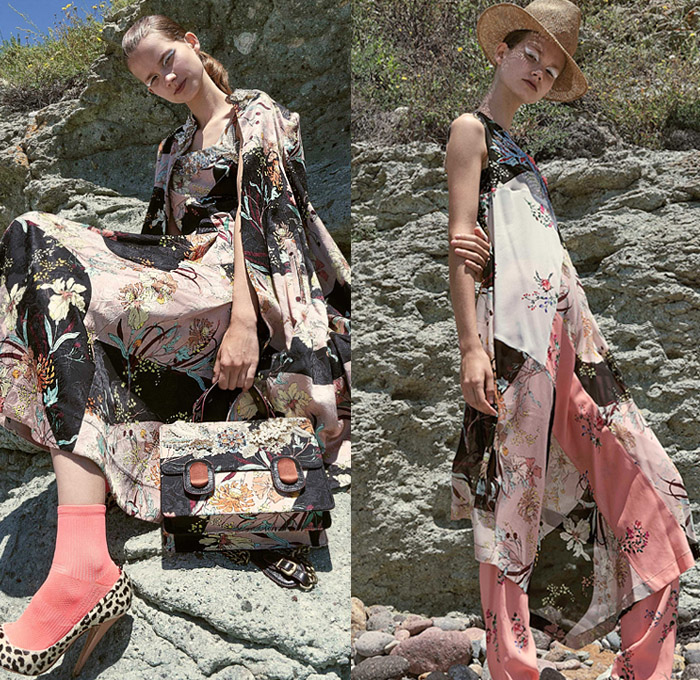 Antonio Marras 2019 Resort Cruise Pre-Spring Womens Lookbook Presentation - Cho-Cho-San Madame Butterfly Sailor Moon Dog Patchwork Nautical Plaid Tartan Check Hybrid Combo Bedazzled Jewels Brocade Flowers Floral Embroidery Pleats Dots Stripes Lace Bow Ruffles Denim Jeans Logo Coat Rainwear Fatigues Knit Sweater Sweatshirt Leg O'Mutton Sleeves Shirtdress Pencil Skirt Cross Wrap Dress Scarf French Beret Socks Heels Sandals Brooch Crossbody Handbag Straw Hat Sunglasses