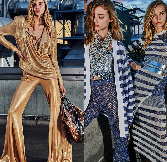 Balmain 2019 Resort Cruise Pre-Spring Womens Lookbook Presentation Olivier Rousteing - Denim Jeans Dungarees Jumpsuit Embroidery Sequins Crystals Pearls Fringes Stripes Houndstooth Tweed Metal Sunset Tropical Trees Satin Check Tiles Disco Mirror Ball Ruffles Ombré Suede Feathers Fur Blazer Kimono Robe Pantsuit Leg O'Mutton Sleeves One Shoulder Cross Halterneck Crop Top Knit Sweater Cardigan Sweatshirt Crochet Mesh Sweaterdress Strapless Party Dress Bodycon Flare Hotpants Shorts Handbag Boots