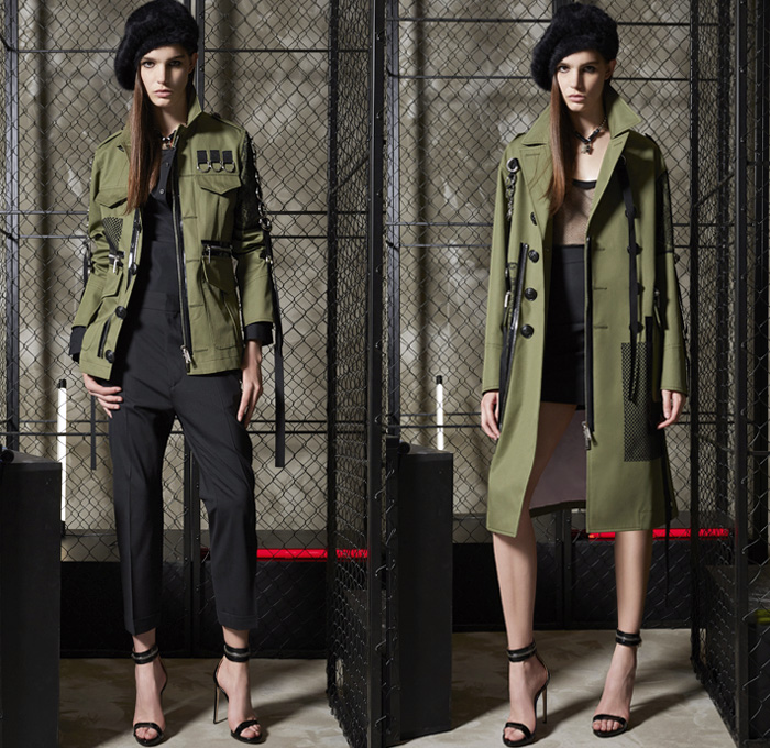 Dsquared2 2019 Resort Cruise Pre-Spring Womens Lookbook Presentation - Sophisticated Punk Rock Screen Print Graphic Newspaper Portrait Zippers Mesh Straps Belts Lace Knit Plaid Tartan Check Studs Coat Bomber Utility Jacket Fatigues Blazerdress Satin Sleepwear Lounge Shirtdress Pointed Shoulders Strapless Wide Leg Palazzo Pants Tights Fishnet Miniskirt Bodycon Dress Onesie Jumpsuit Cargo Pockets Shorts Denim Jeans Bleached Padlock Necklace Handbag Purse Clutch Stilettos Beret Canteen Bag