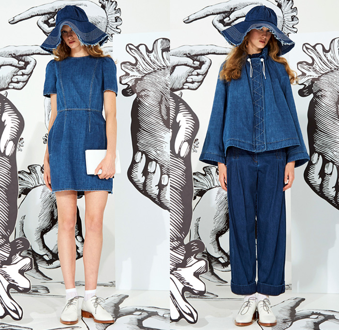 Karen Walker 2019 Resort Cruise Pre-Spring Womens Lookbook Presentation - Michelangelo Fresco Single Hand Pointed Finger Flowers Floral Leaves Foliage Ruffles Velvet Sheen Sheer Chiffon Organdy Organza Blazer Baby Doll Church Peasant Prairie Dress Bell Sleeves Blouse Tunic Accordion Pleats Skirt Bow Tiered Sleeveless Wrap Tie Up Waist Denim Jeans Floppy Hat Wide Leg Frayed Raw Hem Shorts Scarf Sunglasses Oxfords