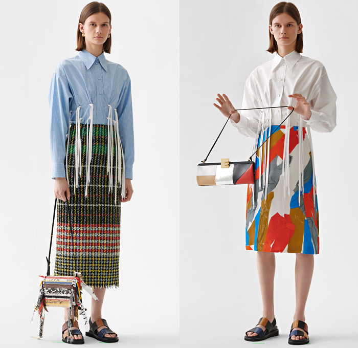 Ports 1961 2019 Resort Cruise Pre-Spring Womens Lookbook Presentation - Contrast Stitching Fringes Threads Cargo Pockets Tied Up Ribbon Grommets Stripes Shoelaces Strings Sheer Chiffon Plaid Check Houndstooth Patchwork Lace Pantsuit Long Sleeve Blouse Tailored Shirt Cross Wrap Tabard Vest Shirtdress One Shoulder Asymmetrical Onesie Jumpsuit Coveralls Playsuit Knit Sweater Trench Buttons Cardigan Dress Skirt Crossbody Handbag Tote Baseball Cap Sunglasses Sandals Trainers Running Shoes Clogs