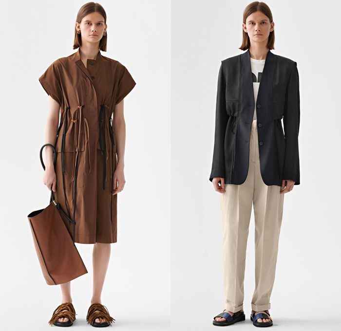 Ports 1961 2019 Resort Cruise Pre-Spring Womens Lookbook Presentation - Contrast Stitching Fringes Threads Cargo Pockets Tied Up Ribbon Grommets Stripes Shoelaces Strings Sheer Chiffon Plaid Check Houndstooth Patchwork Lace Pantsuit Long Sleeve Blouse Tailored Shirt Cross Wrap Tabard Vest Shirtdress One Shoulder Asymmetrical Onesie Jumpsuit Coveralls Playsuit Knit Sweater Trench Buttons Cardigan Dress Skirt Crossbody Handbag Tote Baseball Cap Sunglasses Sandals Trainers Running Shoes Clogs