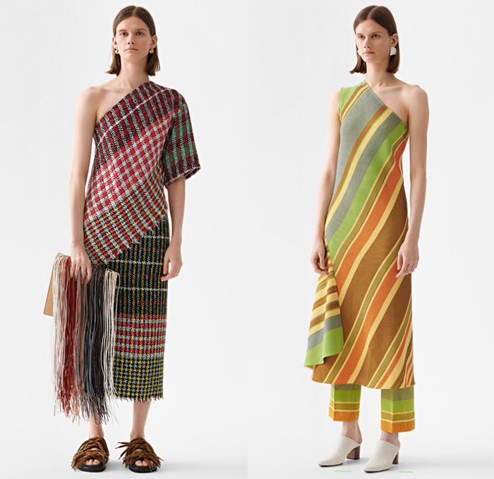Ports 1961 2019 Resort Cruise Pre-Spring Womens Lookbook Presentation - Contrast Stitching Fringes Threads Cargo Pockets Tied Up Ribbon Grommets Stripes Shoelaces Strings Sheer Chiffon Plaid Check Houndstooth Patchwork Lace Pantsuit Long Sleeve Blouse Tailored Shirt Cross Wrap Tabard Vest Shirtdress One Shoulder Asymmetrical Onesie Jumpsuit Coveralls Playsuit Knit Sweater Trench Buttons Cardigan Dress Skirt Crossbody Handbag Tote Baseball Cap Sunglasses Sandals Trainers Running Shoes Clogs