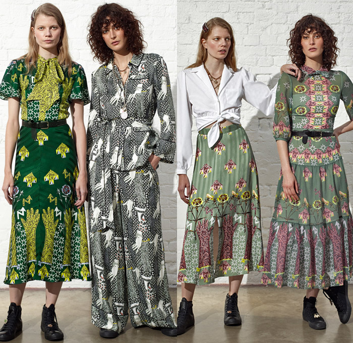 Temperley London 2019 Resort Cruise Pre-Spring Womens Lookbook Presentation - Motor Sports Racing Check Plaid Stars Geometric Rhombus Squares Arrows Hands Sporty Athleisure Trackwear Silk Satin Ruffles Brooch Metallic Embroidery Bedazzled Sequins Sheer Chiffon Tulle Polka Dots Flowers Floral Robe Motorcycle Biker Jacket Knit Sweaterdress Turtleneck Crop Top Blouse Halterneck Pussycat Bow Sleepwear Lounge One Shoulder Wrap Maxi Dress Asymmetrical Skirt Wide Leg Gown Eveningwear Hi-Tops Sandals