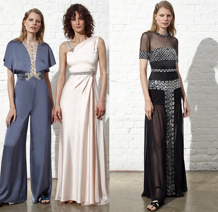 Temperley London 2019 Resort Cruise Pre-Spring Womens Lookbook Presentation - Motor Sports Racing Check Plaid Stars Geometric Rhombus Squares Arrows Hands Sporty Athleisure Trackwear Silk Satin Ruffles Brooch Metallic Embroidery Bedazzled Sequins Sheer Chiffon Tulle Polka Dots Flowers Floral Robe Motorcycle Biker Jacket Knit Sweaterdress Turtleneck Crop Top Blouse Halterneck Pussycat Bow Sleepwear Lounge One Shoulder Wrap Maxi Dress Asymmetrical Skirt Wide Leg Gown Eveningwear Hi-Tops Sandals