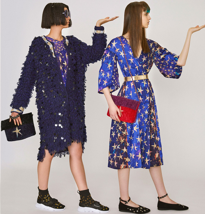 Tsumori Chisato 2019 Resort Cruise Pre-Spring Womens Lookbook Presentation - Egypt King Tut Head Camels Pyramids Snakes Cobra Birds Fish Sphinx Dogs Skateboards Desert Stripes Stars Flowers Floral Ethnic Folk Sheer Chiffon Bedazzled Sequins Cutwork Crepe Wrinkled Accordion Pleats Robe Coat Quilted Bomber Jacket Pantsuit Turtleneck Knit Sweater Shirtdress Caftan Mullet Hem Denim Jeans Skirt Leggings Tights Wide Leg Neck Flap Hat Bag Tote Tassels Boots Sandals Flats Mules Espadrilles