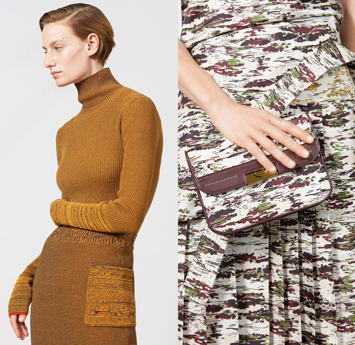 Victoria Beckham 2019 Resort Cruise Pre-Spring Womens Lookbook Presentation - Military Army Print Camouflage Japanese Raw Dry Selvedge Denim Jeans Cargo Pockets Trench Coat Cowhide Leopard Satin Silk Stripes Blazerdress Turtleneck Knit Sweater Long Sleeve Blouse Pantsuit Backless Dress Skirt Wide Leg Trousers Palazzo Pants Handbag Tote Bag Clutch Purse Boots Tie Up Whistle