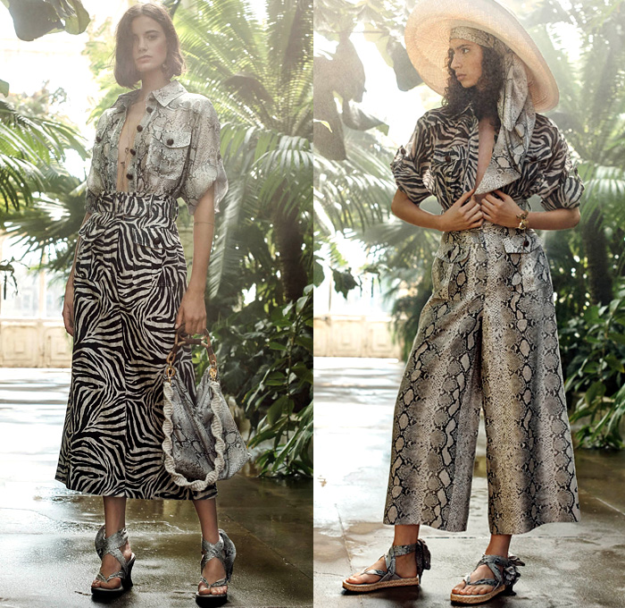 Zimmermann 2019 Resort Cruise Pre-Spring Womens Lookbook Presentation - The Corsage Mesh Lace Cutwork Sheer Chiffon Pompoms Loops Embroidery Flowers Floral Cargo Pockets Snake Zebra Stripes Polka Dots Handkerchief Hem Blazer Blouse Cross Halterneck Strapless Leg O'Mutton Sleeves Tie Up Waist Knot Bow Dress Swimwear Bikini Shorts Accordion Pleats Asymmetrical Skirt Wide Leg Palazzo Pants Onesie Jumpsuit Coveralls Handbag Tote Pouch Straps Pumps Sandals Sneakers Head Scarf Straw Hat