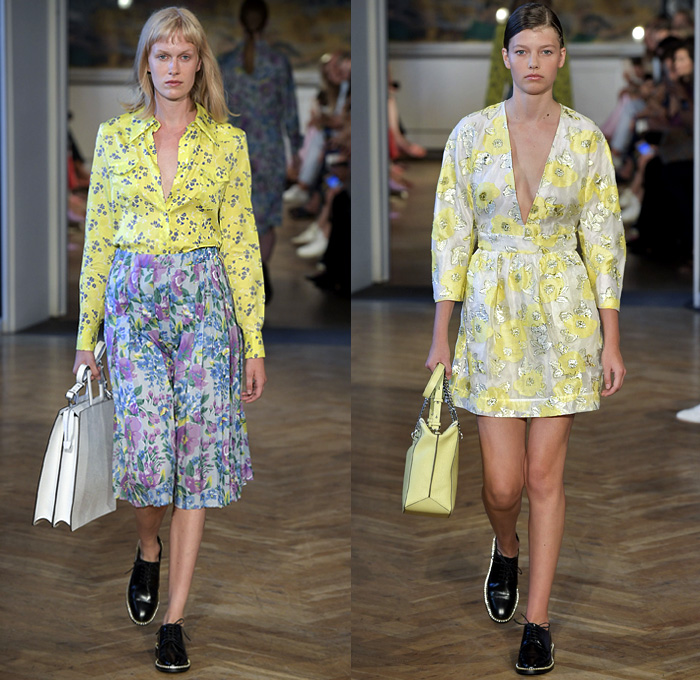 Baum und Pferdgarten 2019 Spring Summer Womens Runway Catwalk Looks - Copenhagen Fashion Week Denmark CPHFW København - Prince Of Wales Plaid Picnic Check Flowers Floral Ruffles Stripes Drawstring Silk Satin Accordion Pleats Trench Coat Pantsuit Knit Sweater Crop Top Midriff Halterneck Noodle Strap Peplum Long Sleeve Blouse Shirtdress Pinafore Dress Denim Jeans Flare Half Split Hotpants Miniskirt Tote Handbag Briefcase Oxfords