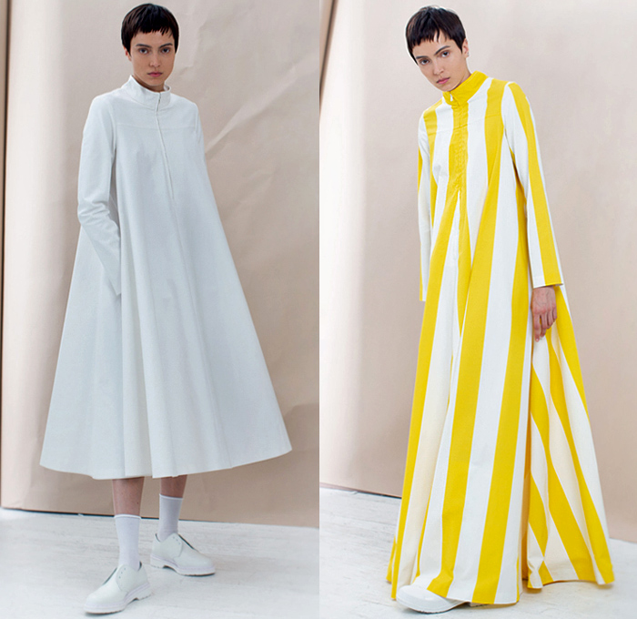 BY. Bonnie Young 2019 Spring Summer Womens Lookbook Presentation - Celia Babini Poem Lettering Words Circus Stripes Silk Satin Sheen Accordion Pleats Sheer Chiffon Drawstring Flowers Floral Bedazzled Sequins Ruffles Cutout Sleeves Pantsuit Shirtdress Caftan Oversleeve Blouse One Shoulder Asymmetrical Hem Noodle Strap Slip Maxi Column Dress Gown Eveningwear Asymmetrical Wide Leg Pants Galoshes Boots Oxfords