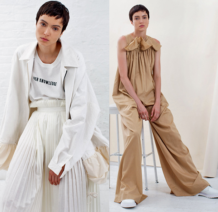 BY. Bonnie Young 2019 Spring Summer Womens Lookbook Presentation - Celia Babini Poem Lettering Words Circus Stripes Silk Satin Sheen Accordion Pleats Sheer Chiffon Drawstring Flowers Floral Bedazzled Sequins Ruffles Cutout Sleeves Pantsuit Shirtdress Caftan Oversleeve Blouse One Shoulder Asymmetrical Hem Noodle Strap Slip Maxi Column Dress Gown Eveningwear Asymmetrical Wide Leg Pants Galoshes Boots Oxfords