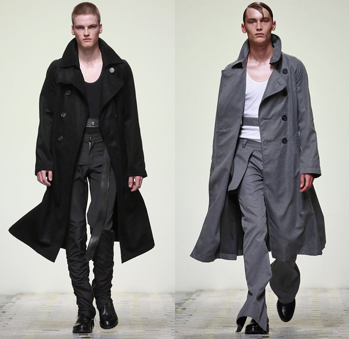 DANIEL w. FLETCHER 2019 Spring Summer Mens Runway Catwalk Looks Collection London Fashion Week Mens LFWM - Silk Satin Rope Piercings Tassels Chain Intestines Graphic Print Androgynous Pinstripe Wool Suede Lace Up Baseball Knit Shoelace Drawstring Contrast Stitching Outerwear Trench Coat Long Sleeve Shirt Tanktop Halter Top Halterneck Sleeveless Vest Waistcoat Gilet Suit Blazer Jeans Flat Front Bootcut External Pockets Slit Hem Flare Pants Trousers Shorts Scarf Oxfords Attache Case