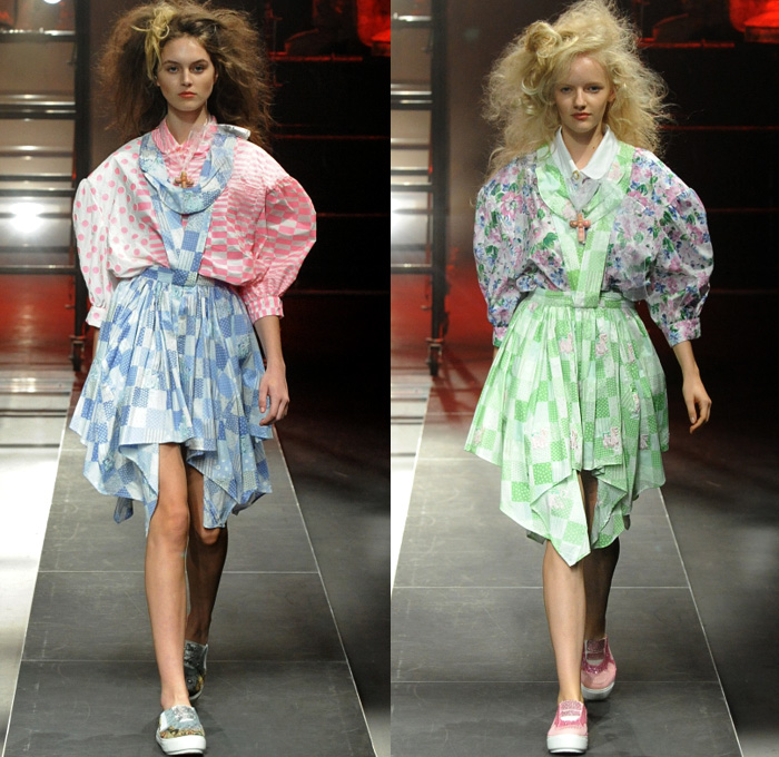 Jenny Fax by Shueh Jen-Fang 2019 Spring Summer Womens Runway Catwalk Looks - Amazon Fashion Week Tokyo Japan AmazonFWT - Deconstructed Hybrid Combo Panels Oversized Frankenstein Padded Poufy Shoulders Crop Top Midriff Teddy Bear Cuddly Flowers Floral Print Stripes Cutout Panty Denim Peacoat Jeans Cutoffs Polka Dots Satin Clown Strapless Dress Big Bra Cups Bicycle Cycling Compression Tights Spandex Shorts Racing Check Shirtdress Oversleeve Miniskirt Sock Boots