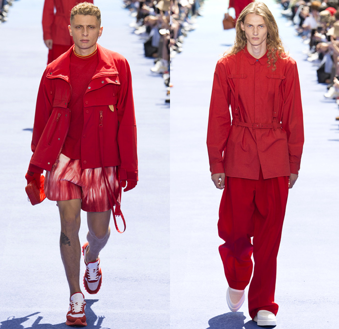 Louis Vuitton 2019 Spring Summer Mens Runway Catwalk Looks Collection Paris Fashion Week Homme France FHCM Virgil Abloh - Dorothy The Wizard Of Oz Abstract Metallic Plastic Streetwear White Fur Poncho Parka Anorak Suit Blazer Jacket Vest Mohair Knit Sweater Sweatshirt Straps Denim Jeans Quilted Bubble Coat Shorts Duffel Doctor's Bag Trainers Running Shoes Sneakers Fanny Pack Belt Bum Bag Canister Toiletry Bag Travel Kit Cargo Pockets Gloves High Tops Basketball Shoes Harness Holster Backpack