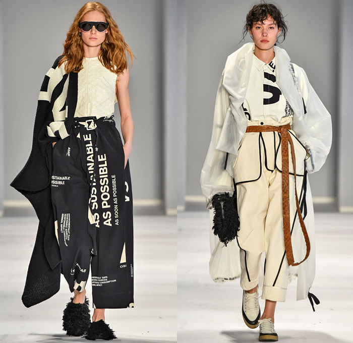 Osklen 2019 Summer Verão Womens Runway Catwalk Looks São Paulo Fashion Week Brasil - ASAP Eco-Friendly Lettering Fur Fringes Straps Belts Cinch Cutout Quilted Puffer Padded Shirt Drawstring Fishscales Mesh Crochet Weave Cargo Pockets Silk Satin Harness Nylon Sweatshirt Knit Sweaterdress Cardigan Shawl Blouse Tunic Rainwear Nylon Plastic Anorak Turtleneck Wide Leg Palazzo Pants Culottes Gauchos Tiered Skirt Dress Sling Pack Purse Handbag Lanyard Neck Pouch Sunglasses Furry Shoes Sneakers