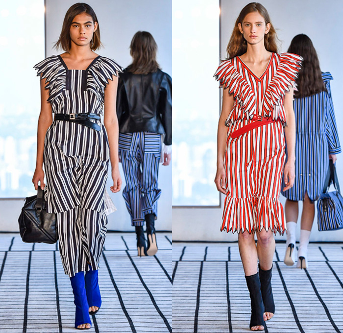 Reinaldo Lourenço 2019 Summer Verão Womens Runway Catwalk Looks São Paulo Fashion Week Brasil - Motorcycle Biker Leather Jacket Pantsuit Capelet Blouse Shirt Lace Jagged Edges Petal Hem Stripes Chevron Zigzag Plaid Tartan Check Windowpane Grid Asymmetrical Coated Shiny Waxed Sheer Chiffon Tulle Ruffles Film Roll Graphic Print Onesie Jumpsuit Coveralls Hotpants Cheerleader Shorts Wide Leg Zippers Maxi Dress Goddess Gown Eveningwear Caftan Open Toe Boots Make-up Kit Doctor's Handbag