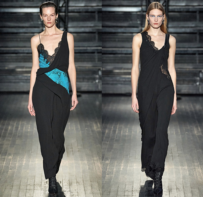 ATLEIN by Antonin Tron 2020-2021 Fall Autumn Winter Womens Runway Catwalk Looks - Mode à Paris Fashion Week France - Anti-Facial Recognition Algorithm Make-Up 1990s Nineties Silk Satin Lingerie Intimates Lace Needlework Embroidery Blurred Flowers Floral Snakeskin Bra Draped Asymmetrical One Shoulder Slip Dress Tuxedo Stripe Pants Quilted Puffer Coat Jacket Hanging Sleeve Patchwork Crop Top Midriff Handbag Purse Stockings Socks Oxfords Boots