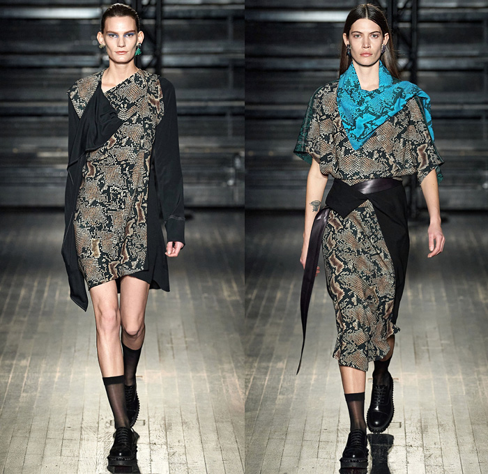 ATLEIN by Antonin Tron 2020-2021 Fall Autumn Winter Womens Runway Catwalk Looks - Mode à Paris Fashion Week France - Anti-Facial Recognition Algorithm Make-Up 1990s Nineties Silk Satin Lingerie Intimates Lace Needlework Embroidery Blurred Flowers Floral Snakeskin Bra Draped Asymmetrical One Shoulder Slip Dress Tuxedo Stripe Pants Quilted Puffer Coat Jacket Hanging Sleeve Patchwork Crop Top Midriff Handbag Purse Stockings Socks Oxfords Boots