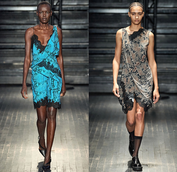 ATLEIN by Antonin Tron 2020-2021 Fall Autumn Winter Womens Runway Catwalk Looks - Mode à Paris Fashion Week France - Anti-Facial Recognition Algorithm Make-Up 1990s Nineties Silk Satin Lingerie Intimates Lace Needlework Embroidery Blurred Flowers Floral Snakeskin Bra Draped Asymmetrical One Shoulder Slip Dress Tuxedo Stripe Pants Quilted Puffer Coat Jacket Hanging Sleeve Patchwork Crop Top Midriff Handbag Purse Stockings Socks Oxfords Boots