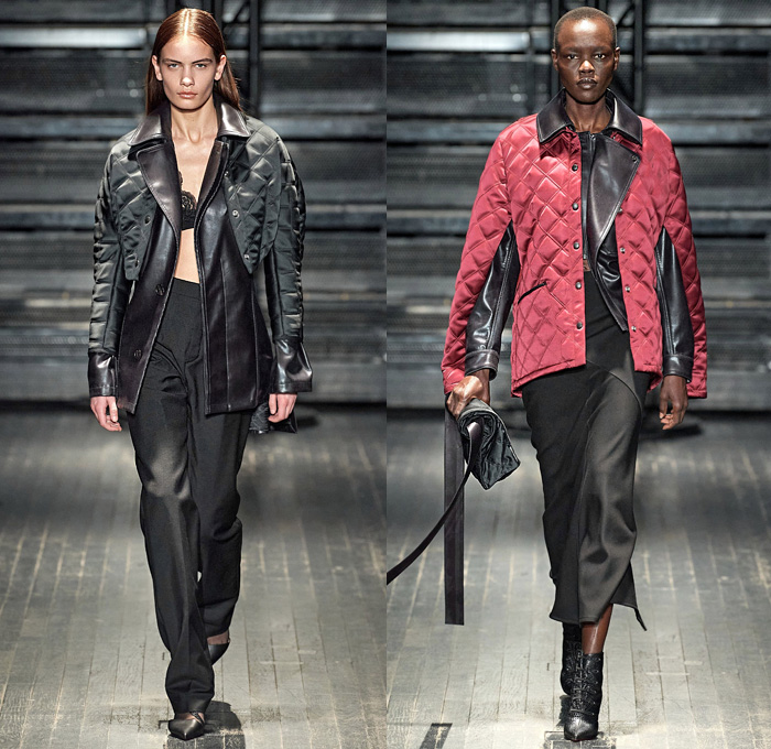 ATLEIN by Antonin Tron 2020-2021 Fall Autumn Winter Womens Runway Catwalk Looks - Mode à Paris Fashion Week France - Anti-Facial Recognition Algorithm Make-Up 1990s Nineties Silk Satin Lingerie Intimates Lace Needlework Embroidery Blurred Flowers Floral Snakeskin Bra Draped Asymmetrical One Shoulder Slip Dress Tuxedo Stripe Pants Quilted Puffer Coat Jacket Hanging Sleeve Patchwork Crop Top Midriff Handbag Purse Stockings Socks Oxfords Boots