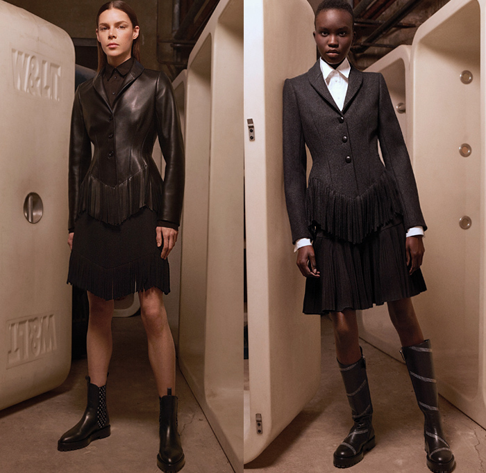 Azzedine Alaïa 2020-2021 Fall Autumn Winter Womens Lookbook Presentation - Paris Fashion Week Femme PFW - Suiting Blazer Fringes Trims Angular Hem Miniskirt Corset Long Sleeve Blouse Wrap Tied Knot Geometric Crop Top Wide Lapel Jacket Bedazzled Crystals Swirls Topographic Velvet Cheetah Animal Spots Coat Handbag Handkerchief Hem Bandage Dress Sheer Tulle Ruffles Gown Boots