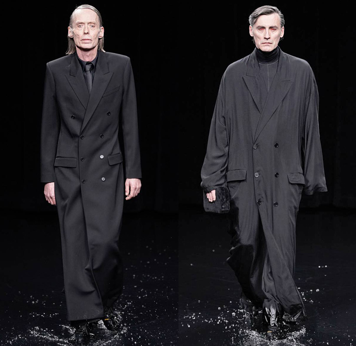 Balenciaga 2020-2021 Fall Autumn Winter Mens Runway Catwalk Looks - Mode à Paris Fashion Week France - Sinister Clerical Apocalyptic Black Dark Motorcycle Biker Rider Suit Knee Panels Soccer Football Shorts Leggings Chainlink Pins Denim Jeans Thigh High Boots Oversized Long Outerwear Trench Coat Silk Satin Lounge Sleepwear Turtleneck Fur Jacket Spikes Thorns Horns Knit Sweatshirt Hoodie Rainwear Parka Draped Head Shawl Clutch Bag