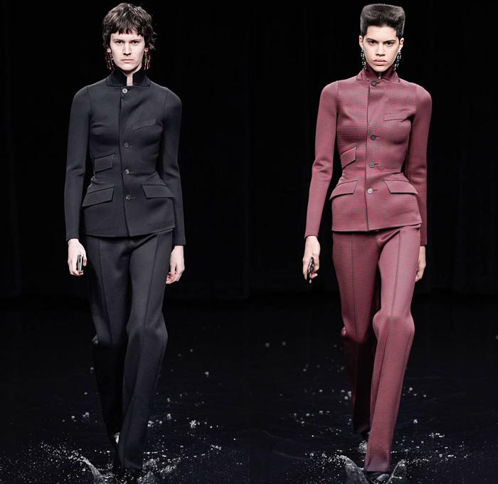 Balenciaga 2020-2021 Fall Autumn Winter Womens Runway Catwalk Looks - Mode à Paris Fashion Week France - Sinister Black Dark Frankenstein Strong Pointy Shoulders Accordion Pleats Tied Knot Flowers Floral Dress Denim Jeans Knit Turtleneck Sweater Midi Skirt Quilted Puffer Trench Coat Pantsuit Blazer Wide Leg Pants Cargo Pockets Pellegrina Cape Fur Body-con Jacket Herringbone Check Wrap Draped Silk Satin Gown Stockings Tights Polka Dots Duffel Bag PVC Vinyl Velvet Sunglasses Boots