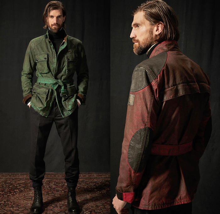 Belstaff 2020-2021 Fall Autumn Winter Mens Lookbook Presentation - Milano Moda Uomo Milan Fashion Week Italy - Heroes of The Road Minneapolis 1950s Fifties Vintage Rustic Distressed Trialmaster Motorcycle Moto Biker Racer Leather Suede Puffer Quilted Field Fatigues Jacket Blackwatch Tartan Check Plaid Patchwork Panel Split Military Hoodie Wool Coat Cargo Flap Utility Pockets Fleece Knit Turtleneck Sweater Corduroy Pants Denim Jeans Boots