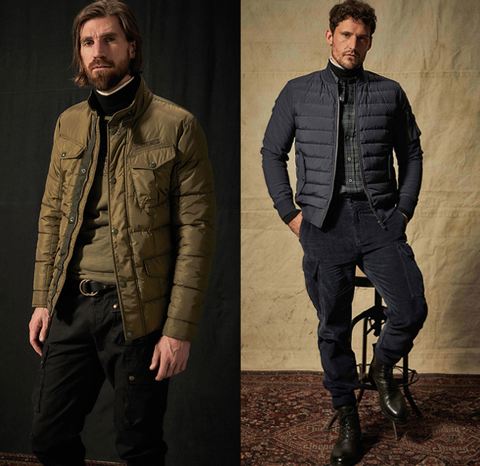 Belstaff 2020-2021 Fall Autumn Winter Mens Lookbook Presentation - Milano Moda Uomo Milan Fashion Week Italy - Heroes of The Road Minneapolis 1950s Fifties Vintage Rustic Distressed Trialmaster Motorcycle Moto Biker Racer Leather Suede Puffer Quilted Field Fatigues Jacket Blackwatch Tartan Check Plaid Patchwork Panel Split Military Hoodie Wool Coat Cargo Flap Utility Pockets Fleece Knit Turtleneck Sweater Corduroy Pants Denim Jeans Boots