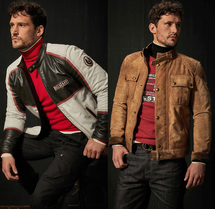 Belstaff 2020-2021 Fall Autumn Winter Mens Lookbook Presentation - Milano Moda Uomo Milan Fashion Week Italy - Heroes of The Road Minneapolis 1950s Fifties Vintage Rustic Distressed Trialmaster Motorcycle Moto Biker Racer Leather Suede Puffer Quilted Field Fatigues Jacket Blackwatch Tartan Check Plaid Patchwork Panel Split Military Hoodie Wool Coat Cargo Flap Utility Pockets Fleece Knit Turtleneck Sweater Corduroy Pants Denim Jeans Boots