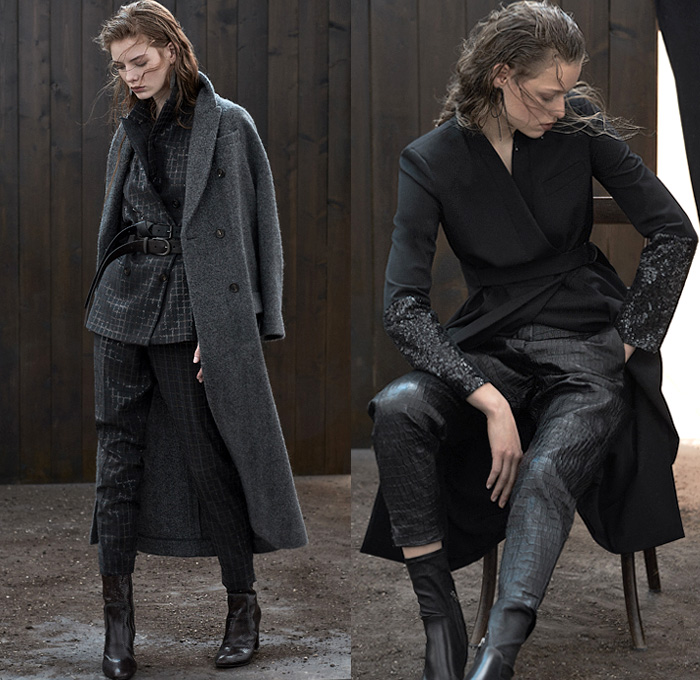 Brunello Cucinelli 2020-2021 Fall Autumn Winter Womens Lookbook Presentation - Milano Moda Donna Collezione Milan Fashion Week Italy - Chunky Knit Yarn Shaggy Fur Mohair Shawl Embroidery Cashmere Hairball Vest Trench Coat Pantsuit Shirtdress Scarf Turtleneck Sweater Cardigan Plaid Check Wide Leg Culottes High Waist Pants Quilted Puffer Pencil Skirt Sweatshirt Suede Metallic Blouse Pinstripe Wool Bedazzled Sequins Leather Tiered Pleats Sheer Tulle Boots Loafers Hat Tote Handbag Gloves 