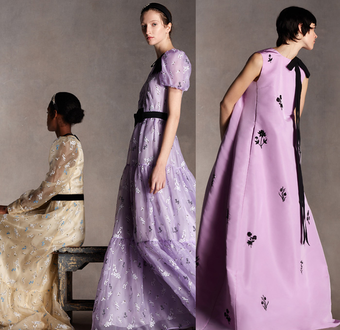 Erdem Moralıoğlu 2020 Pre-Fall Autumn Winter Womens Lookbook Presentation - Nancy Cunard Inspiration Scarf Flowers Floral Botanical Print Sleeveless Dress Knit Turtleneck Vest Shirtdress Lace Embroidery Cutwork Maxi Dress Blouse Geometric Circles Bedazzled Sequins Gems Crystals Jewels Headband 1920s Twenties Cloche Hat Sheer Tulle Bow Opera Gloves Silk Satin Gown Wide Sleeves Pantsuit Blazer Poufy High Strong Shoulders Jacquard Brocade Peplum Wedge Sandals