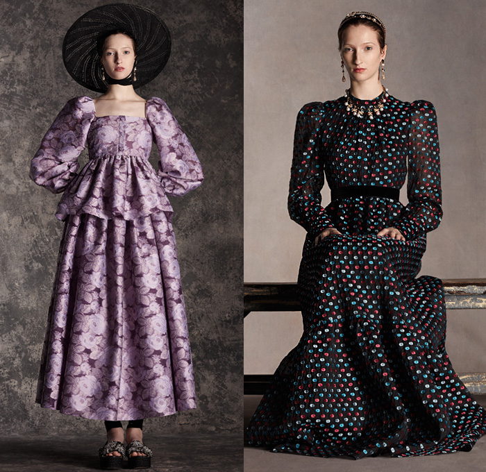 Erdem Moralıoğlu 2020 Pre-Fall Autumn Winter Womens Lookbook Presentation - Nancy Cunard Inspiration Scarf Flowers Floral Botanical Print Sleeveless Dress Knit Turtleneck Vest Shirtdress Lace Embroidery Cutwork Maxi Dress Blouse Geometric Circles Bedazzled Sequins Gems Crystals Jewels Headband 1920s Twenties Cloche Hat Sheer Tulle Bow Opera Gloves Silk Satin Gown Wide Sleeves Pantsuit Blazer Poufy High Strong Shoulders Jacquard Brocade Peplum Wedge Sandals