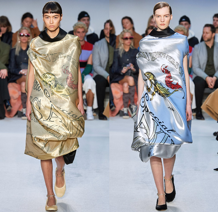 JW Anderson 2020-2021 Fall Autumn Winter Womens Runway Catwalk Looks - London Fashion Week Collections UK - Puff Ball Skirt Maxi Dress Gown Scales Fringes Tiered Silk Satin Turtleneck Bedazzled Embroidery Beads Crystals Wrap Draped Cape Poncho Cloak Gold Metallic Stripes Waves Asymmetrical Ruffles Pussycat Bow Sheer Chiffon Knit Cinch Drawstring Leg O'Mutton Bell Sleeves Tie Up Waist Trench Coat Pantsuit Coatdress Oversized Wide Lapel Boots Fur Flats Claw Handbag