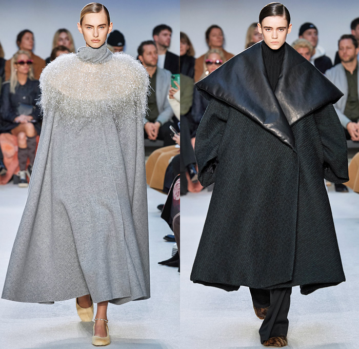 JW Anderson 2020-2021 Fall Autumn Winter Womens Runway Catwalk Looks - London Fashion Week Collections UK - Puff Ball Skirt Maxi Dress Gown Scales Fringes Tiered Silk Satin Turtleneck Bedazzled Embroidery Beads Crystals Wrap Draped Cape Poncho Cloak Gold Metallic Stripes Waves Asymmetrical Ruffles Pussycat Bow Sheer Chiffon Knit Cinch Drawstring Leg O'Mutton Bell Sleeves Tie Up Waist Trench Coat Pantsuit Coatdress Oversized Wide Lapel Boots Fur Flats Claw Handbag