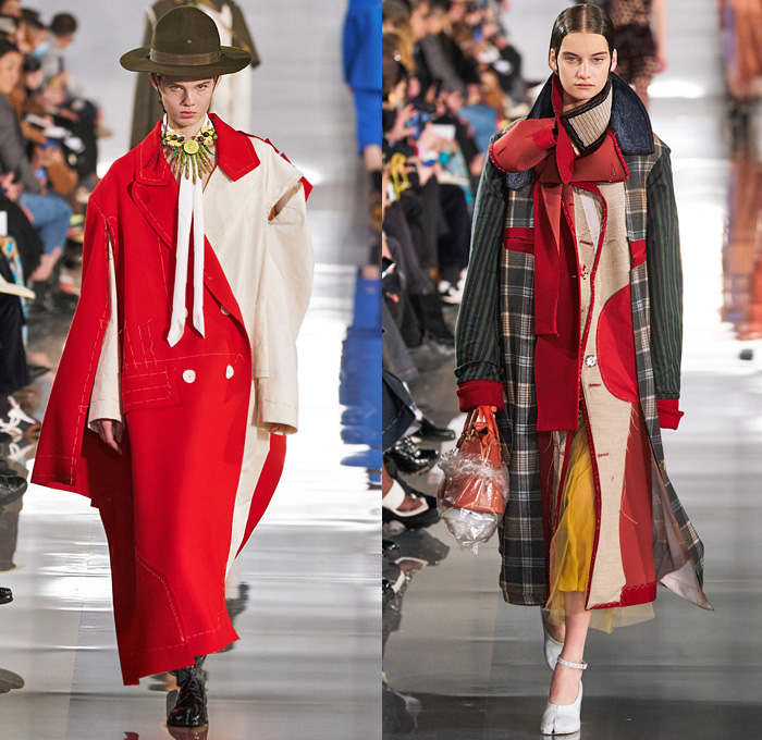 Maison Martin Margiela 2020-2021 Fall Autumn Winter Womens Runway Catwalk Looks - Mode à Paris Fashion Week France - Défilé Deconstructed Crêpe de Chine Sheer Chiffon Silk Satin Toile Strap Decortiqué Dress Felt Asymmetrical Bow Sleeve Bouclé Trench Coat Rainwear Cashmere Cardgian Tweed Twill Culottes Bedazzled Sequins Flannel Gloves Fur Plaid Check Herringbone Contrast Stitch Rags Mesh Holes Tabi Mary Janes Split Toe Boots Ripped Socks Instapump Recicla Leather Wicker Basket Handbag