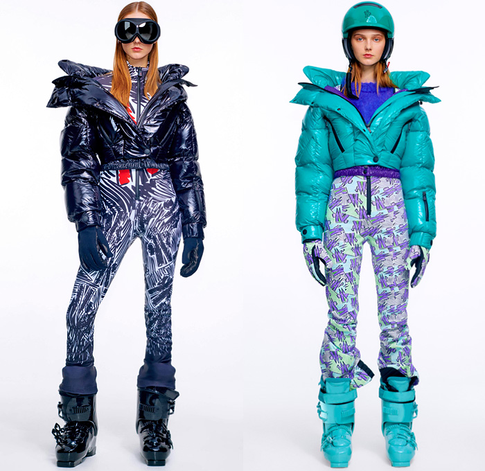 Moncler 3 Grenoble 2020-2021 Fall Autumn Winter Womens Lookbook Presentation - Milano Moda Donna Collezione Milan Fashion Week Italy - High Performance Colorful Geometric Graffiti Spray Paint Hearts Love Logo-Mania Pineapple Dyneema Snow Glow Photo-Luminescent Ski Snowboard Arctic Sport Quilted Puffer Fur Hoodie Parka Coat Jacket Onesie Bodysuit Coveralls Salopette Knit Mohair Sweater Plaid Check Fanny Pack Belt Bag Nylon Harness See Through Vest Boots Gloves Goggles Helmet