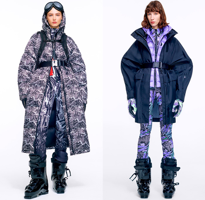 Moncler 3 Grenoble 2020-2021 Fall Autumn Winter Womens Lookbook Presentation - Milano Moda Donna Collezione Milan Fashion Week Italy - High Performance Colorful Geometric Graffiti Spray Paint Hearts Love Logo-Mania Pineapple Dyneema Snow Glow Photo-Luminescent Ski Snowboard Arctic Sport Quilted Puffer Fur Hoodie Parka Coat Jacket Onesie Bodysuit Coveralls Salopette Knit Mohair Sweater Plaid Check Fanny Pack Belt Bag Nylon Harness See Through Vest Boots Gloves Goggles Helmet