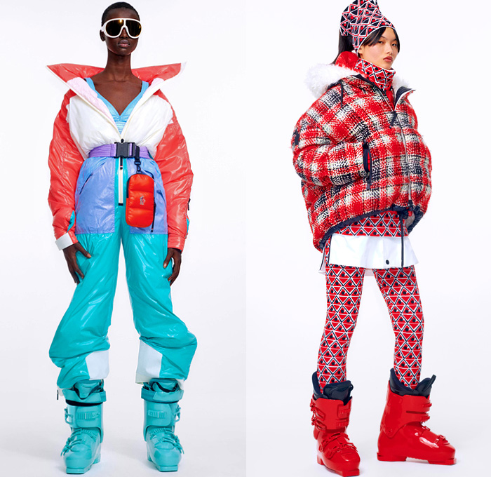 Moncler 3 Grenoble 2020-2021 Fall Autumn Winter Womens Lookbook Presentation - Milano Moda Donna Collezione Milan Fashion Week Italy - High Performance Colorful Geometric Graffiti Spray Paint Hearts Love Logo-Mania Pineapple Dyneema Snow Glow Photo-Luminescent Ski Snowboard Arctic Sport Quilted Puffer Fur Hoodie Parka Coat Jacket Onesie Bodysuit Coveralls Salopette Knit Mohair Sweater Plaid Check Fanny Pack Belt Bag Nylon Harness See Through Vest Boots Gloves Goggles Helmet