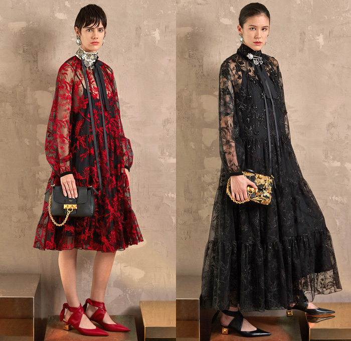 Mulberry 2020-2021 Fall Autumn Winter Womens Lookbook Presentation - Mode à Paris Fashion Week France - Traditional Plaid Check Tartan Bucket Hat Military Trench Coat Tweed Pantsuit Blazer Pussycat Bow Brooch Scarf Medals Flowers Floral Embroidery Bedazzled Gems Sheer Tulle Butterflies Leopard Lounge Sleepwear Pajamas Metal Gold Brocade Tied Wide Leg Skirt Prairie Dress Handbag Tote Boots Loafers Cap Toe