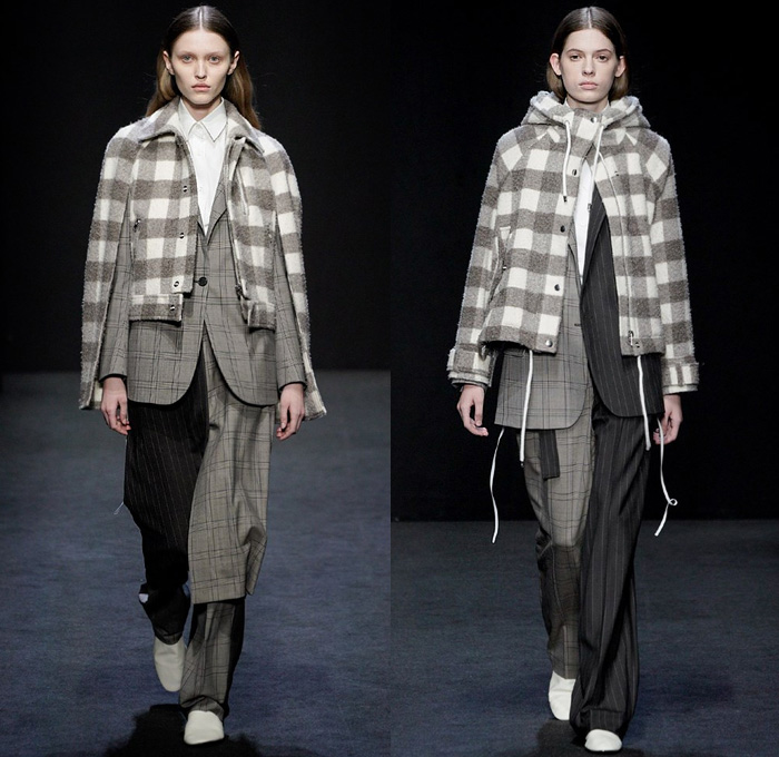 MRZ by Simona Marziali 2020-2021 Fall Autumn Winter Womens Runway Catwalk Looks - Milano Moda Donna Collezione Milan Fashion Week Italy - Deconstructed Turtleneck Knit Sweater Stripes Pinstripe Check Mix Patchwork Panels Blouse Layers Sweaterdress Cardigan Strings Sleeveless Vest Draped Hanging Sleeves Elongated Sweatshirt Hoodie Pantsuit Accordion Pleats Skirt Angular Hem Wide Leg Pants Culottes Shorts Mesh Leggings