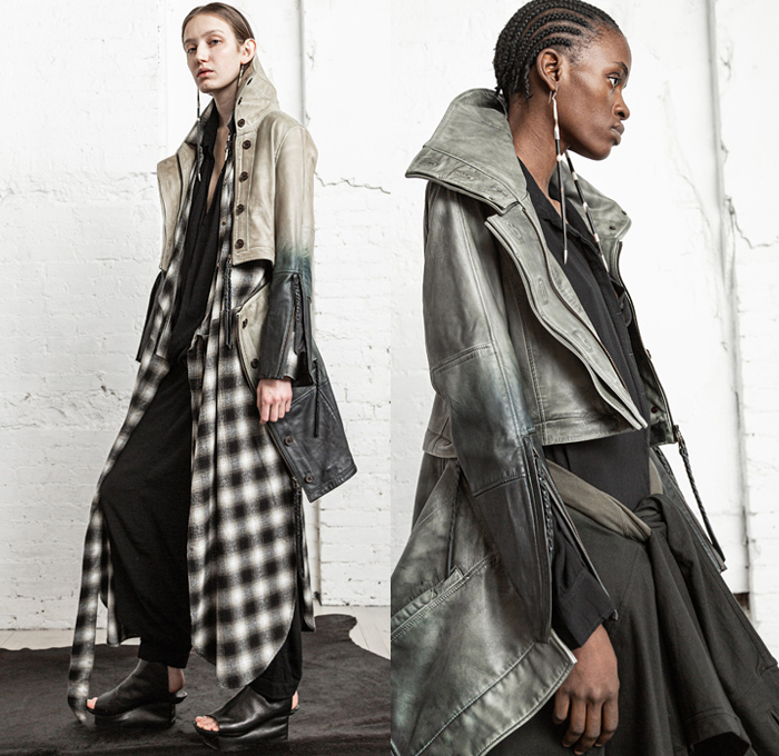 Nicholas K 2020-2021 Fall Autumn Winter Womens Lookbook Presentation - New York Fashion Week NYFW - Draped Slouchy Hippie Nomadic Quilted Puffer Vest Shirtdress Onesie Burnt Ombré Leather Jacket Plaid Check Tartan Tied Know Wool Fleece Shearling Coat Knit Cardigan Pellegrina Cape Cinch Straps Shawl Blanket One Shoulder Furisode Kimono Wide Hanging Sleeves Arm Slit Maxi Dress Gown MC Hammer Bobby Brown Harem Pants Platform Sandals