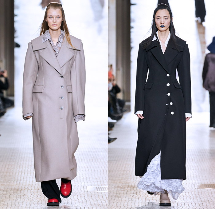 Nina Ricci 2020-2021 Fall Autumn Winter Womens Runway Catwalk Looks - Paris Fashion Week Femme PFW - Vase Hat Cropped Blazer Pantsuit Dutch Kraplap Breastcloth Bib Pellegrina Capelet Long Sleeve Blouse Sheer Houndstooth Check Wrinkled Flowers Floral Plants Embroidery Ruffles Crumpled Silk Satin Knit Braid Crochet  Cross Wrap Sweater Coat Patchwork Dress Pinstripe Sailor Collar Lapel Hanging Sleeve Voluminous Draped Puff Ball One Shoulder Tights Wide Leg Palazzo Pants Handbag Boots