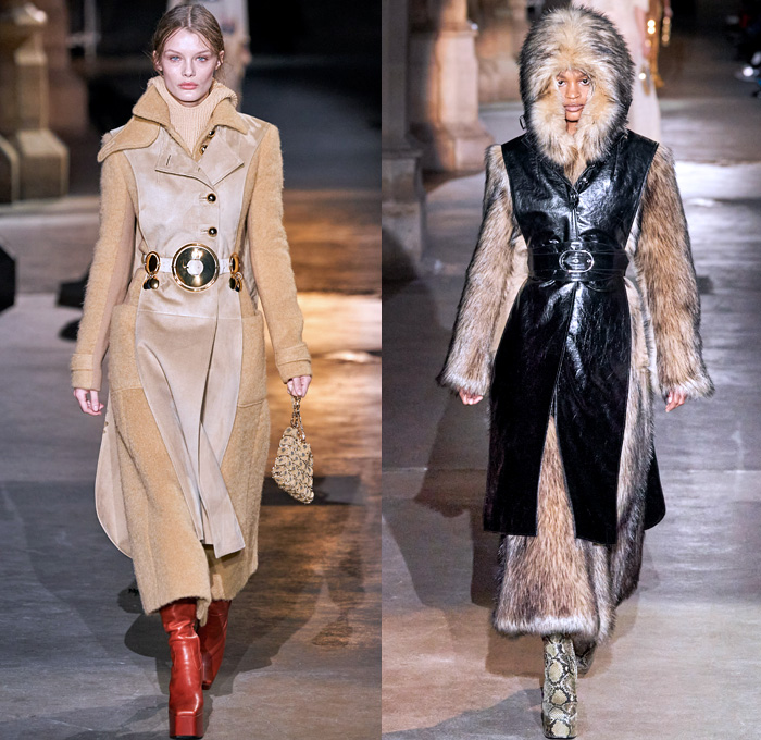 Paco Rabanne 2020-2021 Fall Autumn Winter Womens Runway Catwalk Looks - Paris Fashion Week Femme PFW - Joan of Arc Medieval Armor Scales Pailletes Assemblage Metal Hardware Chainmail Mesh Coif Gold Tassels Fringes Bedazzled Crystals Gems Sheer Tulle Hoodie Habit Guipure Lace Embroidery Jacquard Brocade Decorative Art Cape Pellegrina Dress Gown Skirt Military Coat Poncho Knit Turtleneck Cardigan Wool Fur Leather Flowers Floral Scarf Ruffles Velvet Platform Snakeskin Boots Gloves Purse