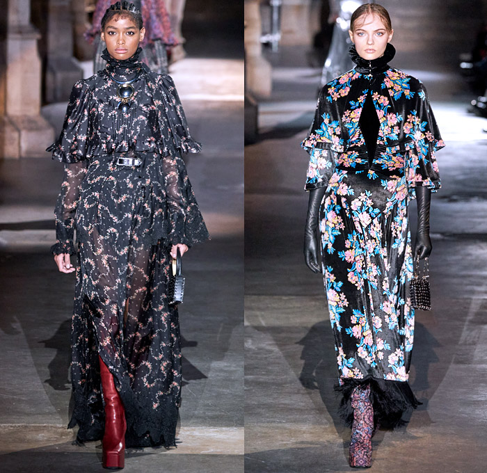 Paco Rabanne 2020-2021 Fall Autumn Winter Womens Runway Catwalk Looks - Paris Fashion Week Femme PFW - Joan of Arc Medieval Armor Scales Pailletes Assemblage Metal Hardware Chainmail Mesh Coif Gold Tassels Fringes Bedazzled Crystals Gems Sheer Tulle Hoodie Habit Guipure Lace Embroidery Jacquard Brocade Decorative Art Cape Pellegrina Dress Gown Skirt Military Coat Poncho Knit Turtleneck Cardigan Wool Fur Leather Flowers Floral Scarf Ruffles Velvet Platform Snakeskin Boots Gloves Purse