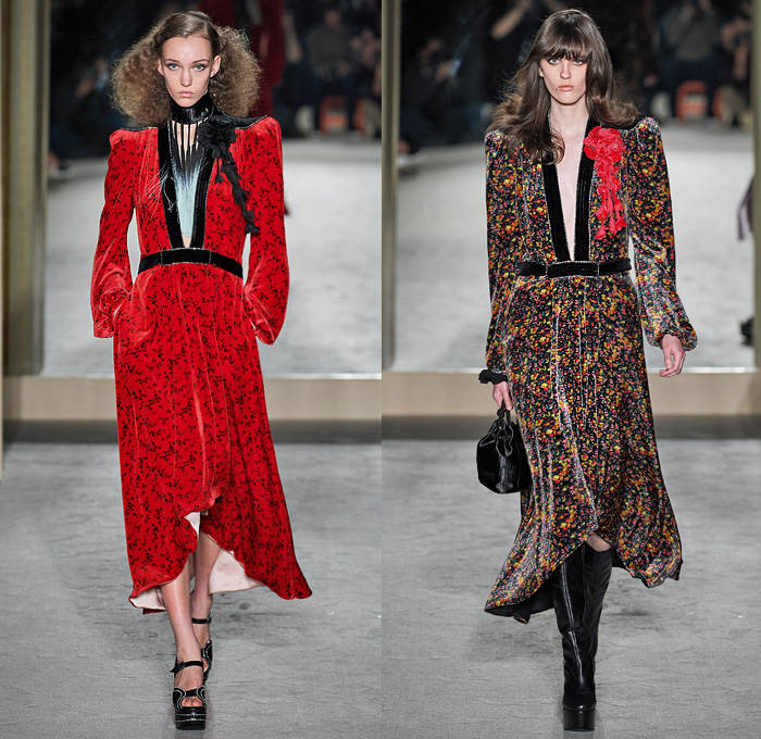 Philosophy di Lorenzo Serafini 2020-2021 Fall Autumn Winter Womens Runway Catwalk Looks - Mode à Paris Fashion Week France - 1970s Seventies Dip-Dye Ombré Wool Fleece Stripes Coat Poncho Fur Shearling Polka Dots Scarf Bedazzled Crystals Studs Feathers Fringes Ruffles Onesie Jumpsuit Coveralls Pantsuit Knit Sweater Boxy High Shoulders Prairie Dress Boho Chic Pleats Satin Velvet Paper Bag Waist Quilted Denim Jeans Trompe L'oeil Flowers Floral Shorts Metallic Silver Boots Handbag