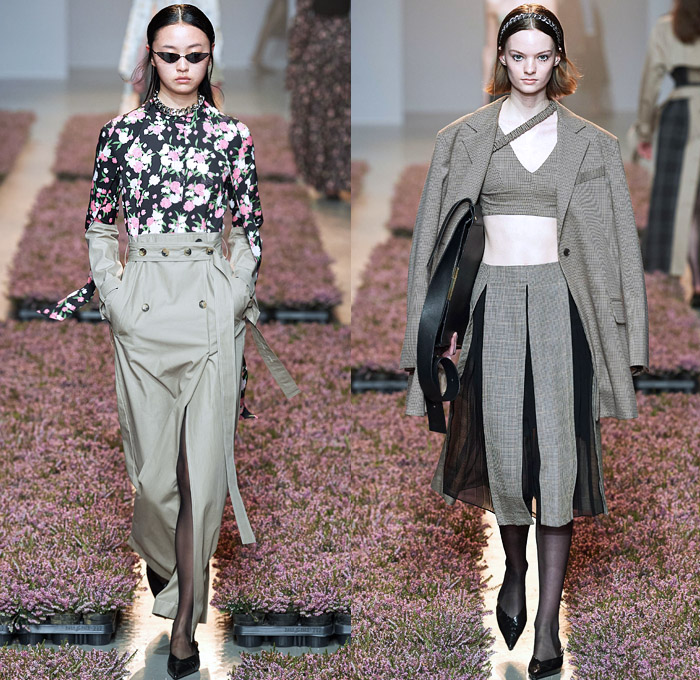 Rokh by Rok Hwang 2020-2021 Fall Autumn Winter Womens Runway Catwalk Looks - Paris Fashion Week Femme PFW - Visual Love Letter Sister April's Wedding Punk Chain Headband Pantsuit Blazer Tuxedo Biker Moto Jacket Trench Coat Trenchdress Poncho  Fringes Threads Frayed Accordion Pleats Cutout Shoulders Slit Wide Sleeves Patchwork Hybrid Deconstructed Split Houndstooth Check Plaid Flowers Floral Sheer Tulle Dress Bedazzled Crystals Stockings Tights Miniskirt Heels Sunglasses Handbag